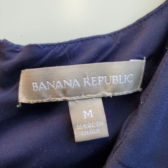 BANANA REPUBLIC back zip Navy Blue + gold muscle sleeveless top M MEDIUM - Picture 2 of 9